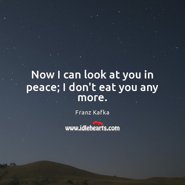 Now I can look at you in peace; I don’t eat you any more. Franz Kafka Picture Quote