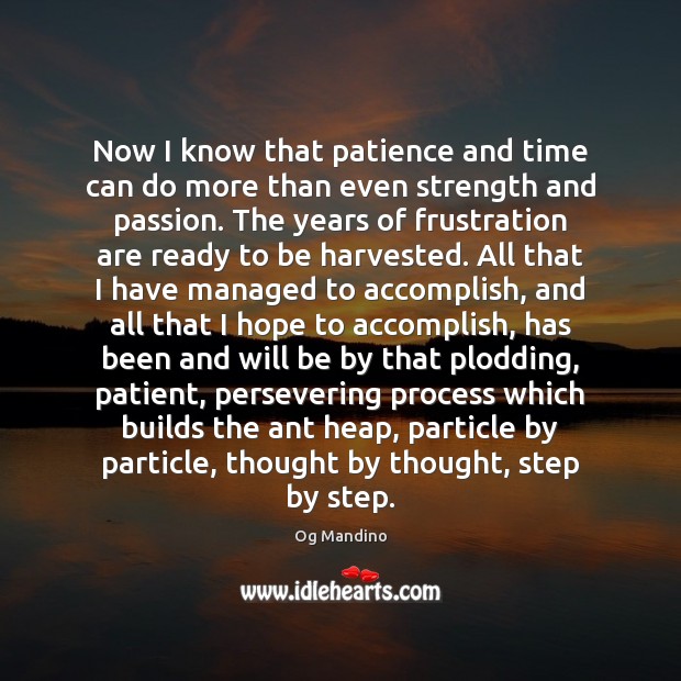 Now I know that patience and time can do more than even Og Mandino Picture Quote