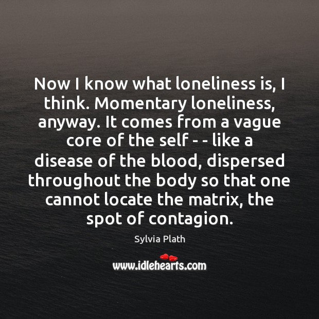 Now I know what loneliness is, I think. Momentary loneliness, anyway. It Sylvia Plath Picture Quote