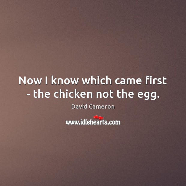 Now I know which came first – the chicken not the egg. David Cameron Picture Quote