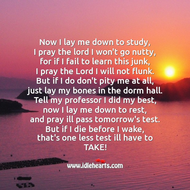 Now I lay me down to study Fail Quotes Image