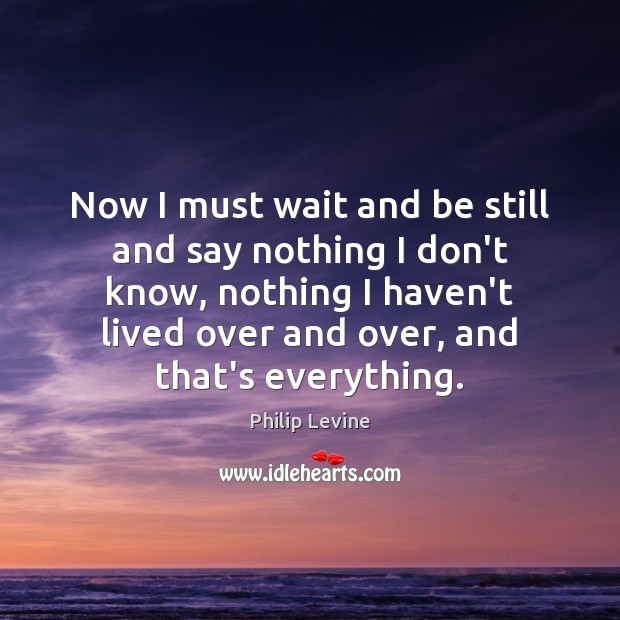 Now I must wait and be still and say nothing I don’t Philip Levine Picture Quote