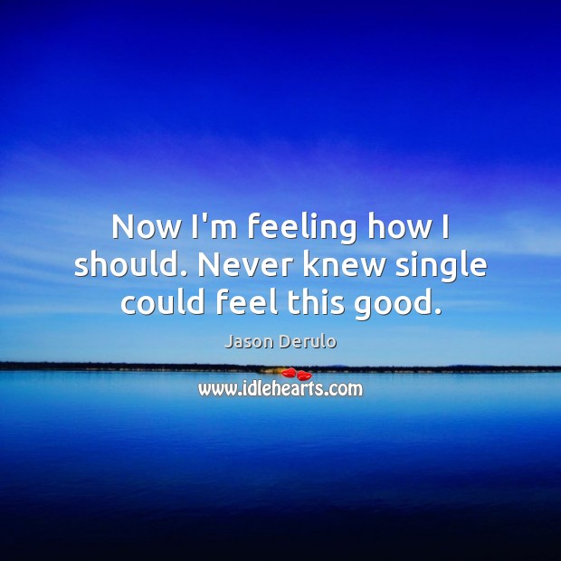 Now I’m feeling how I should. Never knew single could feel this good. Jason Derulo Picture Quote