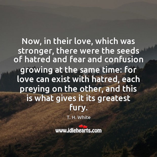Now, in their love, which was stronger, there were the seeds of T. H. White Picture Quote