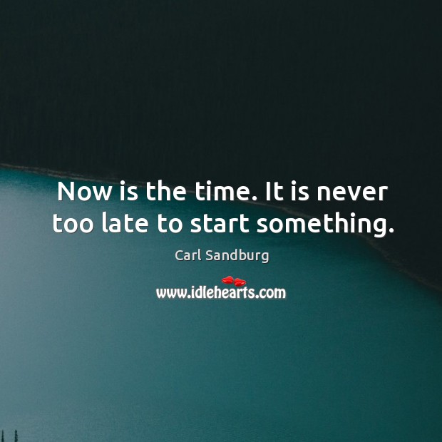 Now is the time. It is never too late to start something. Carl Sandburg Picture Quote