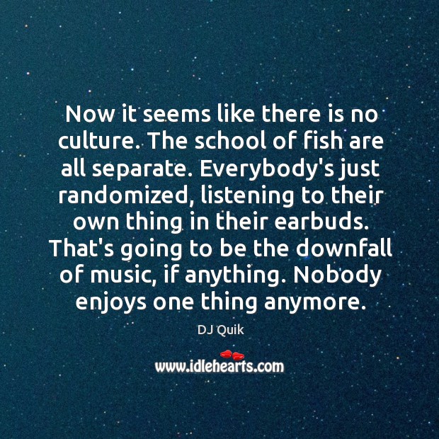 Now it seems like there is no culture. The school of fish DJ Quik Picture Quote