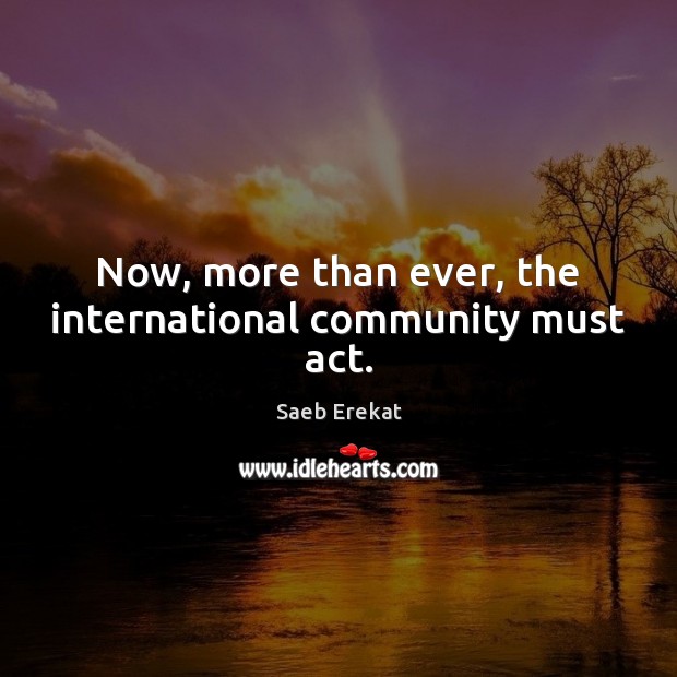 Now, more than ever, the international community must act. Saeb Erekat Picture Quote