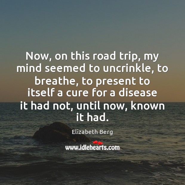 Now, on this road trip, my mind seemed to uncrinkle, to breathe, Elizabeth Berg Picture Quote