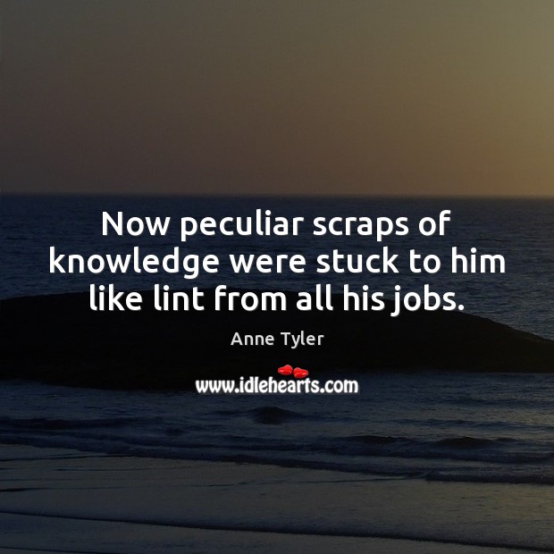 Now peculiar scraps of knowledge were stuck to him like lint from all his jobs. Anne Tyler Picture Quote