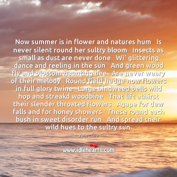 Now summer is in flower and natures hum   Is never silent round Image
