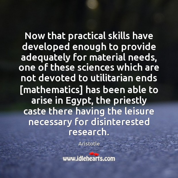 Now that practical skills have developed enough to provide adequately for material Aristotle Picture Quote