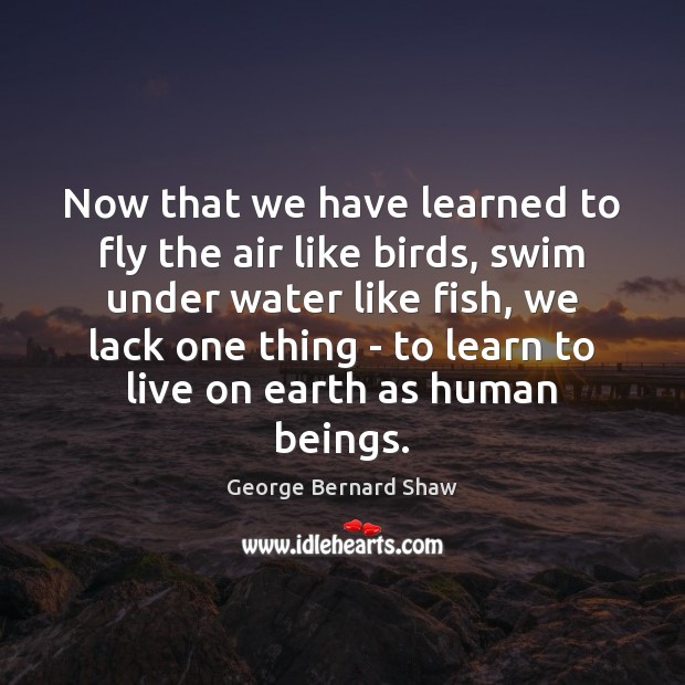 Now that we have learned to fly the air like birds, swim George Bernard Shaw Picture Quote