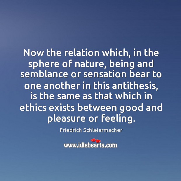 Now the relation which, in the sphere of nature Friedrich Schleiermacher Picture Quote