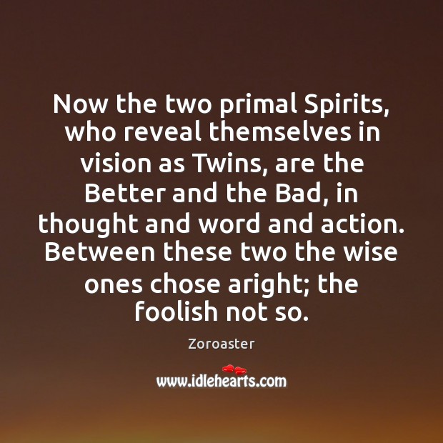 Now the two primal Spirits, who reveal themselves in vision as Twins, Zoroaster Picture Quote