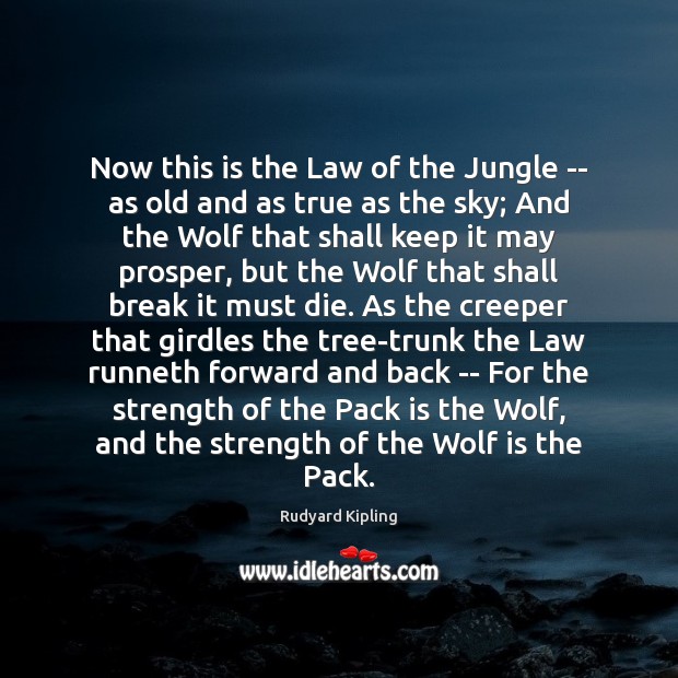 Now this is the Law of the Jungle — as old and Rudyard Kipling Picture Quote