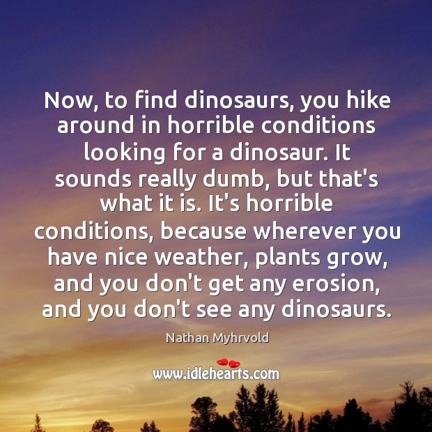 Now, to find dinosaurs, you hike around in horrible conditions looking for Nathan Myhrvold Picture Quote