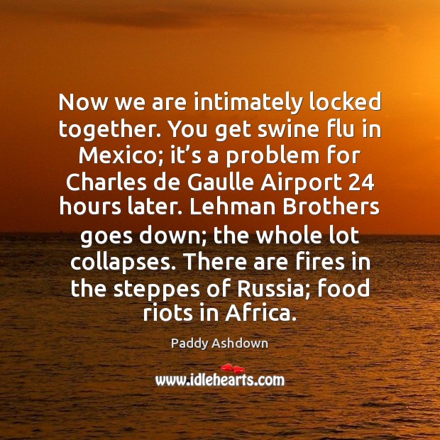 Now we are intimately locked together. You get swine flu in Mexico; Paddy Ashdown Picture Quote