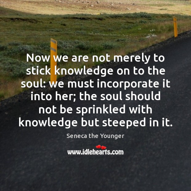 Now we are not merely to stick knowledge on to the soul: Seneca the Younger Picture Quote