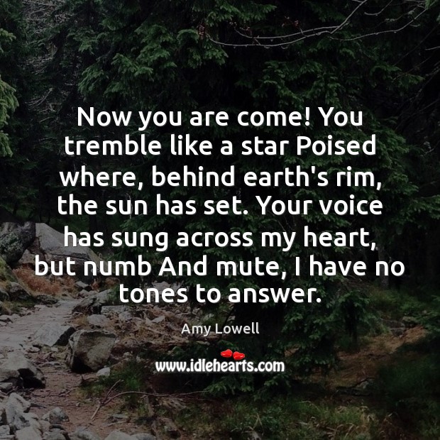 Now you are come! You tremble like a star Poised where, behind Amy Lowell Picture Quote