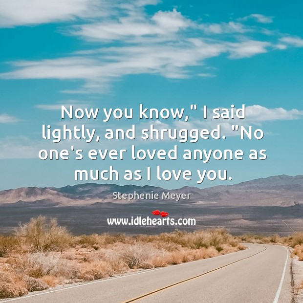 Now you know,” I said lightly, and shrugged. “No one’s ever loved Stephenie Meyer Picture Quote