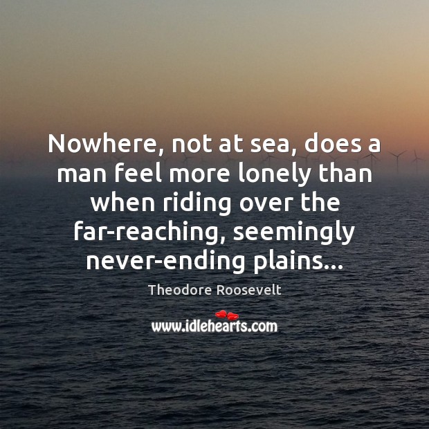 Nowhere, not at sea, does a man feel more lonely than when Theodore Roosevelt Picture Quote
