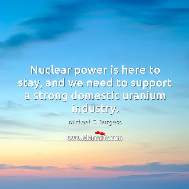 Nuclear power is here to stay, and we need to support a strong domestic uranium industry. Power Quotes Image