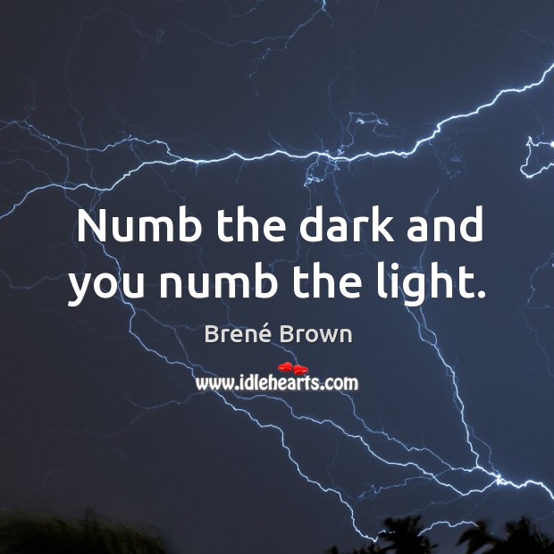 Numb the dark and you numb the light. Brené Brown Picture Quote