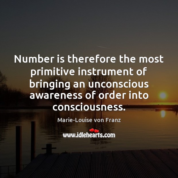 Number is therefore the most primitive instrument of bringing an unconscious awareness Marie-Louise von Franz Picture Quote