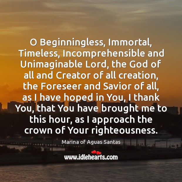 O Beginningless, Immortal, Timeless, Incomprehensible and Unimaginable Lord, the God of all Marina of Aguas Santas Picture Quote