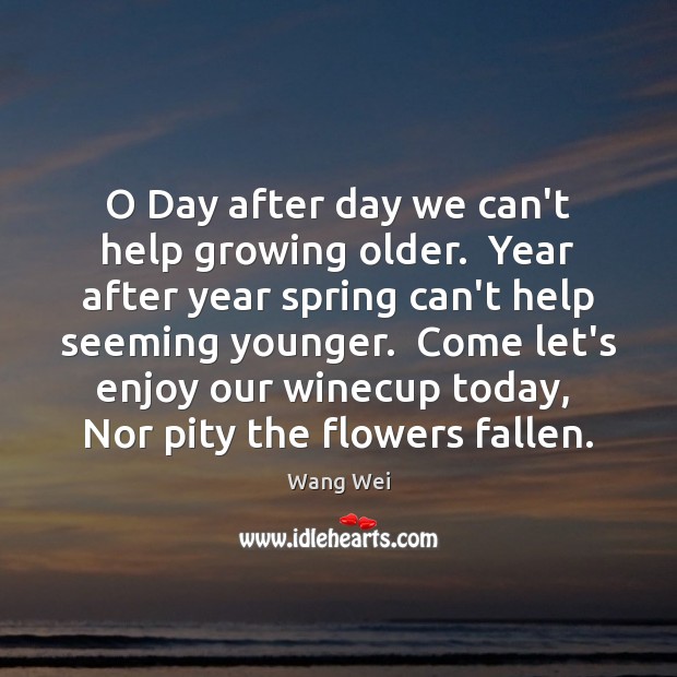 O Day after day we can’t help growing older.  Year after year Wang Wei Picture Quote