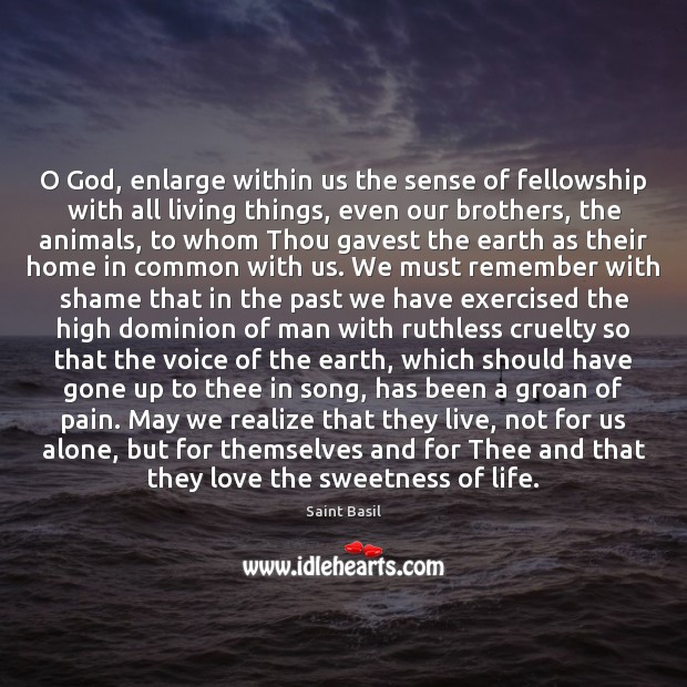 O God, enlarge within us the sense of fellowship with all living Image