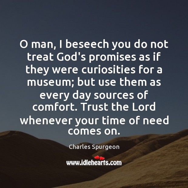 O man, I beseech you do not treat God’s promises as if Charles Spurgeon Picture Quote