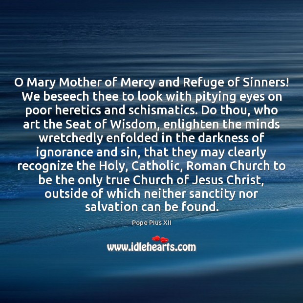 O Mary Mother of Mercy and Refuge of Sinners! We beseech thee 