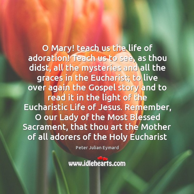 O Mary! teach us the life of adoration! Teach us to see, Peter Julian Eymard Picture Quote