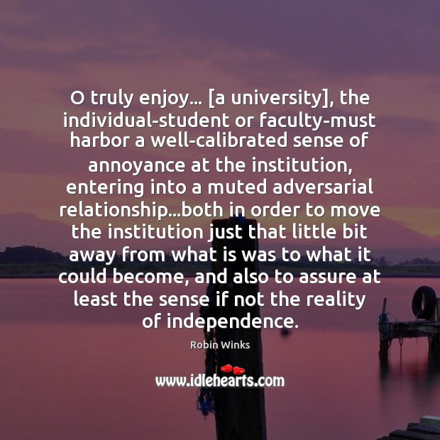 O truly enjoy… [a university], the individual-student or faculty-must harbor a well-calibrated 