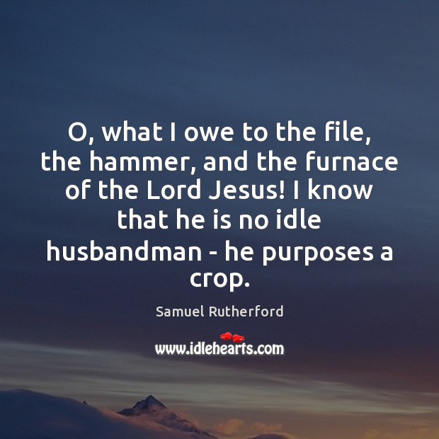 O, what I owe to the file, the hammer, and the furnace Samuel Rutherford Picture Quote