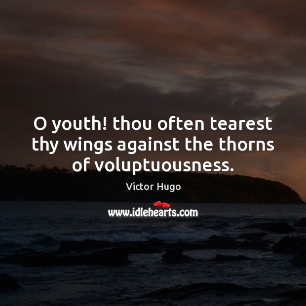O youth! thou often tearest thy wings against the thorns of voluptuousness. Victor Hugo Picture Quote