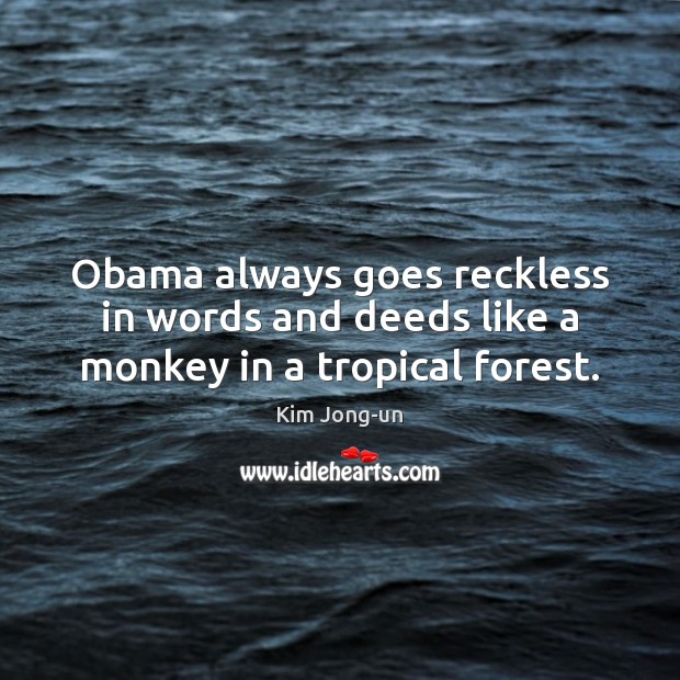 Obama always goes reckless in words and deeds like a monkey in a tropical forest. Kim Jong-un Picture Quote