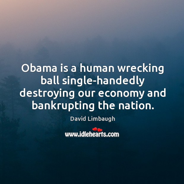 Obama is a human wrecking ball single-handedly destroying our economy and bankrupting David Limbaugh Picture Quote