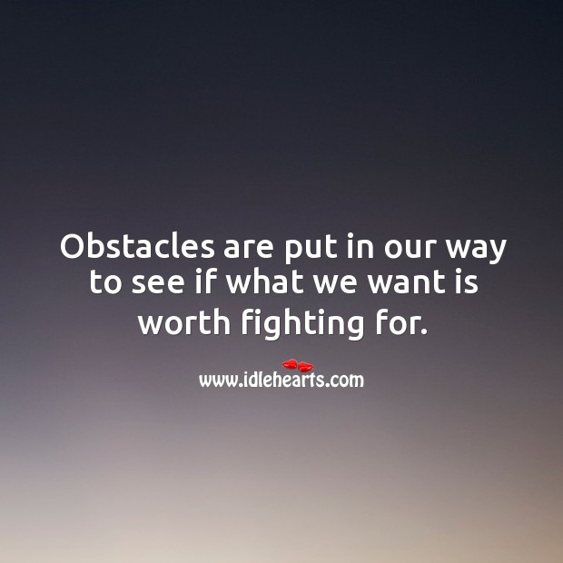 Obstacles are put in our way to see if what we want is worth fighting for. Image