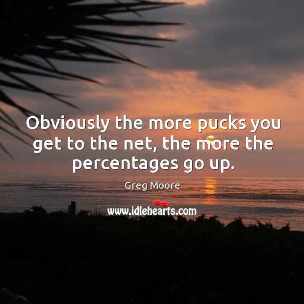 Obviously the more pucks you get to the net, the more the percentages go up. Greg Moore Picture Quote