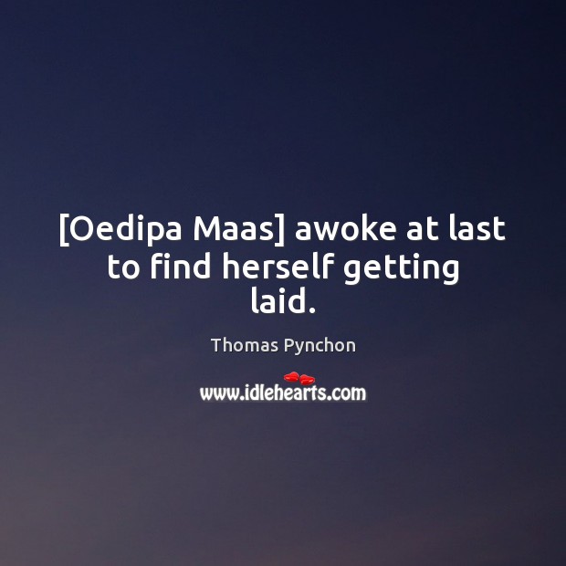 [Oedipa Maas] awoke at last to find herself getting laid. Image
