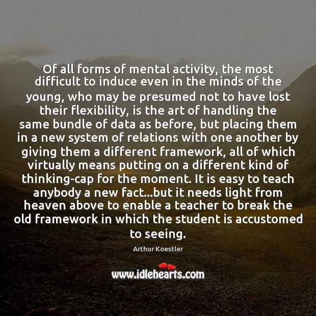 Of all forms of mental activity, the most difficult to induce even Arthur Koestler Picture Quote