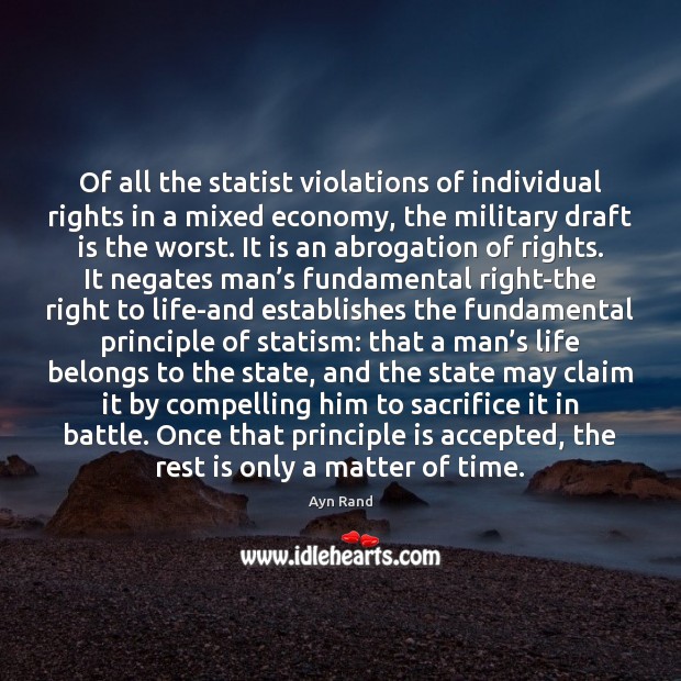 Of all the statist violations of individual rights in a mixed economy, Economy Quotes Image
