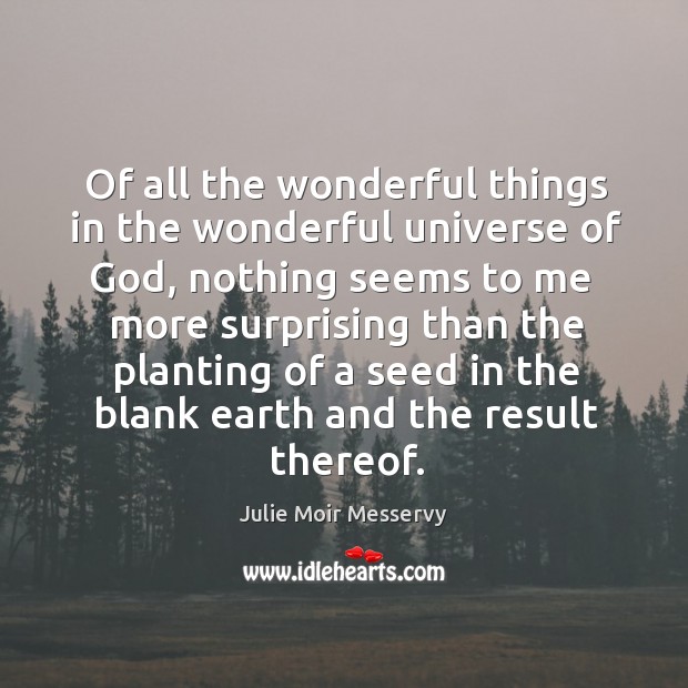 Of all the wonderful things in the wonderful universe of God, nothing seems to me Julie Moir Messervy Picture Quote