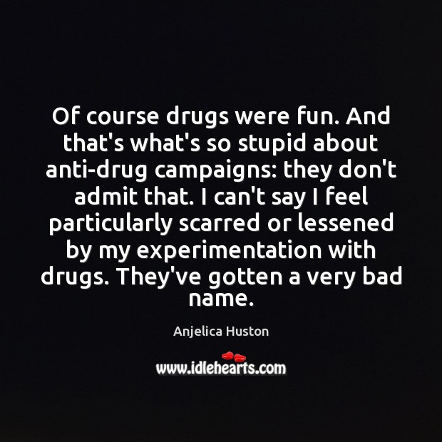 Of course drugs were fun. And that’s what’s so stupid about anti-drug Anjelica Huston Picture Quote