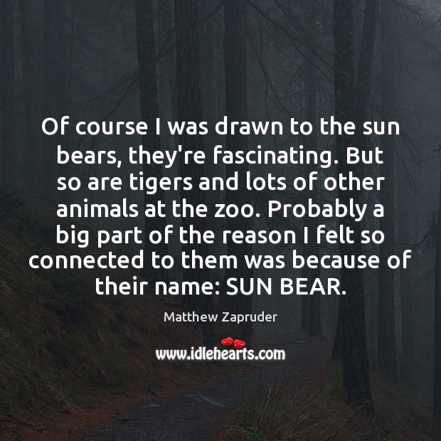 Of course I was drawn to the sun bears, they’re fascinating. But Matthew Zapruder Picture Quote