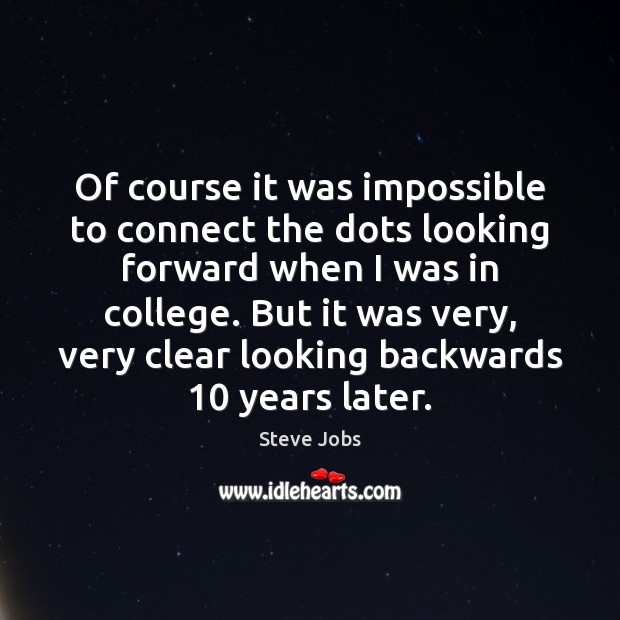 Of course it was impossible to connect the dots looking forward when Steve Jobs Picture Quote