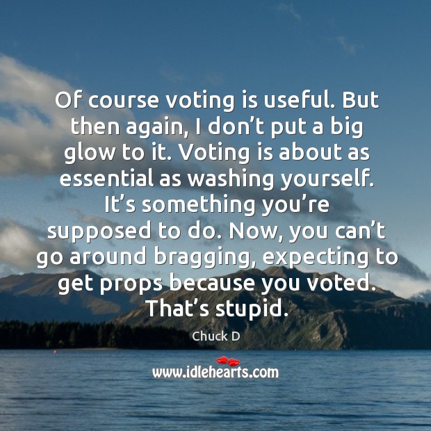 Of course voting is useful. But then again, I don’t put a big glow to it. Chuck D Picture Quote