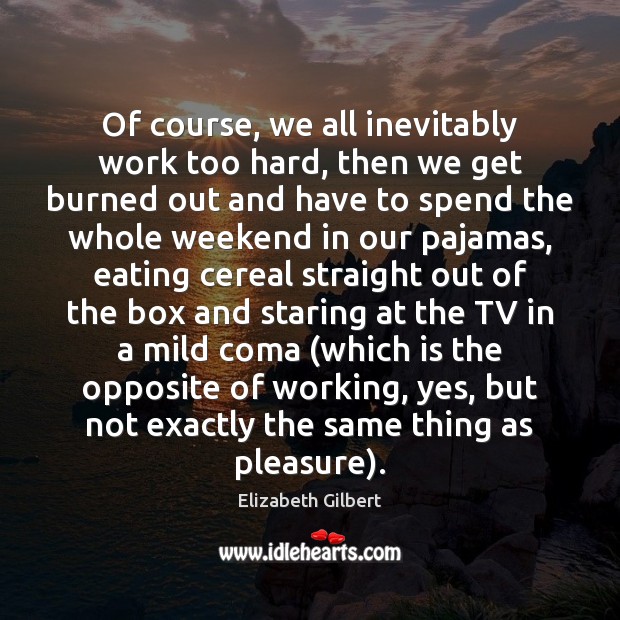 Of course, we all inevitably work too hard, then we get burned Elizabeth Gilbert Picture Quote
